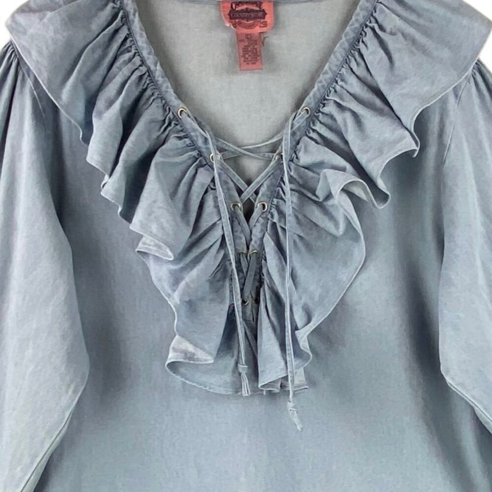 Vintage Chambray Poet Artist Blouse Size L Blue Southwest Western Country Drama - Picture 6 of 7